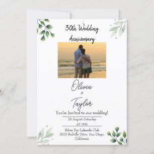 Green Leaf' Standard 30th Wedding Anniversary Invitation