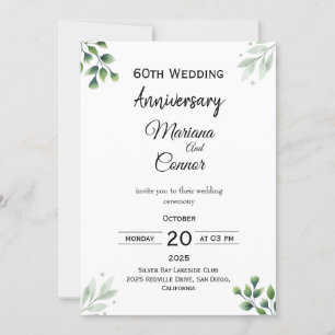 Green Leaf' Standard 60th Wedding Anniversary  Invitation