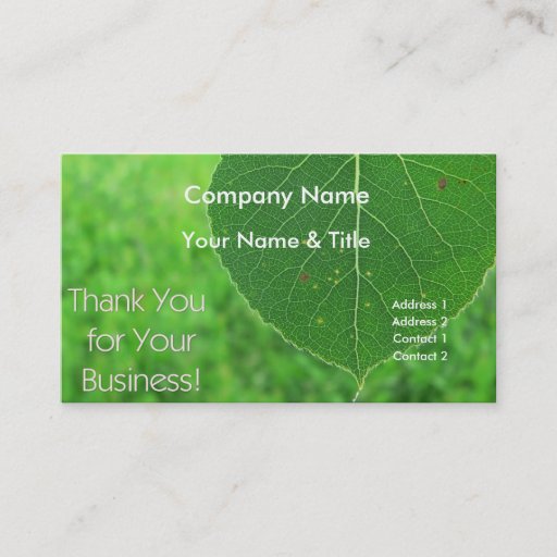 Customizable Green Leaf Thank You Business Card