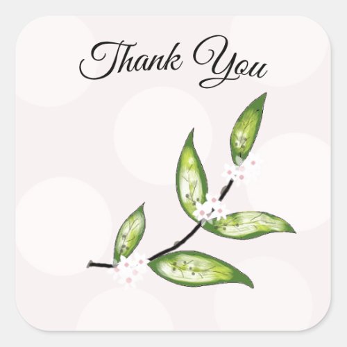 Green Leaf Thank You Square Sticker