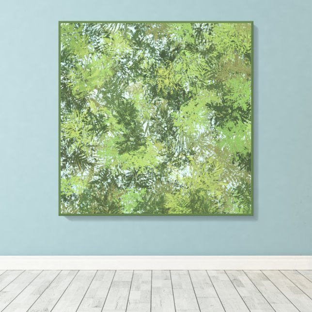 Green Leaf Trees With Blue Sky Peaking Through Art Canvas Print (Insitu(Wood Floor))