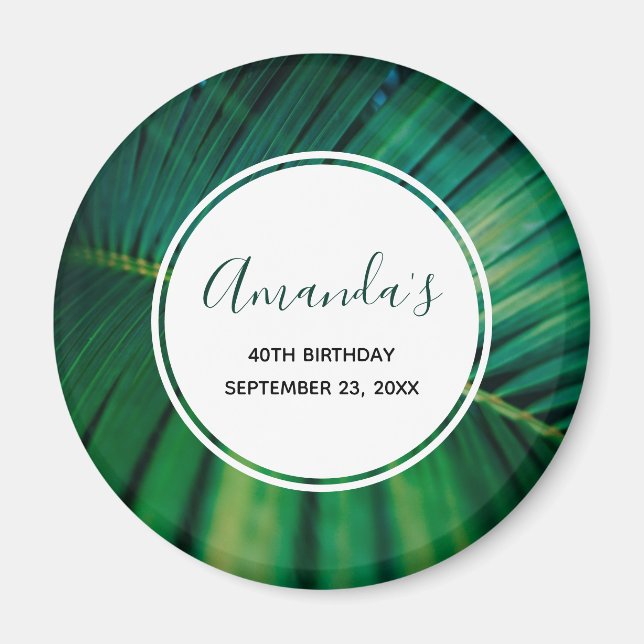 Green Leaf Tropical Forest Nature Photo Birthday Magnet (Front)