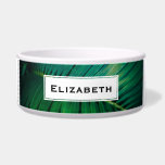 Green Leaf Tropical Forest Nature Photo Bowl<br><div class="desc">A pet bowl with a closeup photo of a green tropical leaf displaying some vibrant palm fronds.
A white rectangle frame layered over top with your text inside.</div>