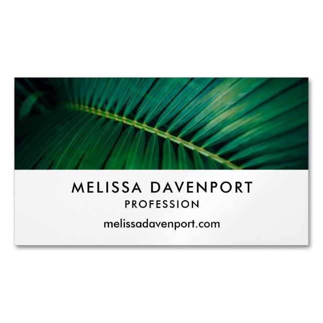 Green Leaf Tropical Forest Nature Photo Business Card Magnet (Front)