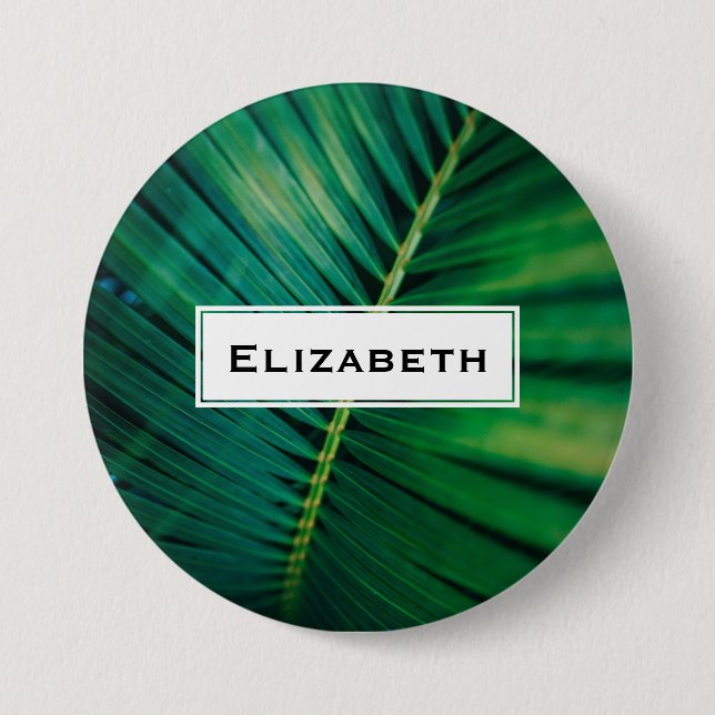 Green Leaf Tropical Forest Nature Photo Button (Front)