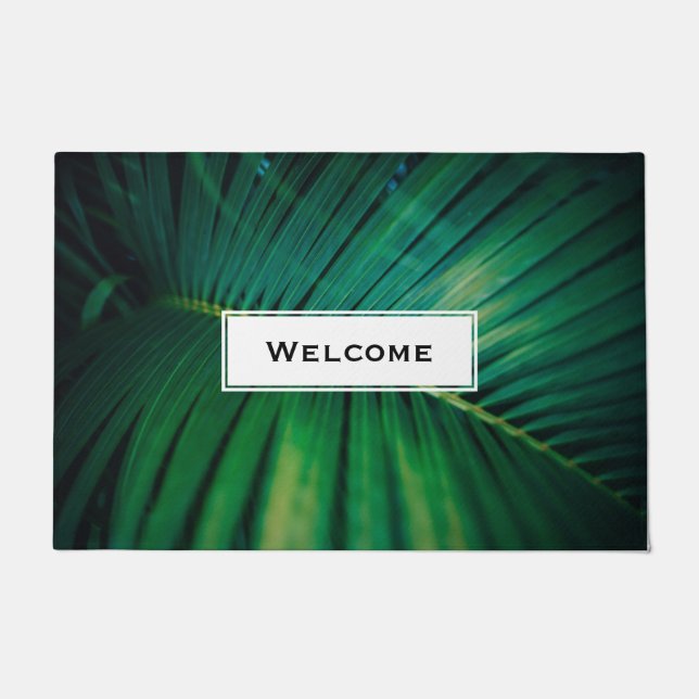 Green Leaf Tropical Forest Nature Photo Welcome Doormat (Front)