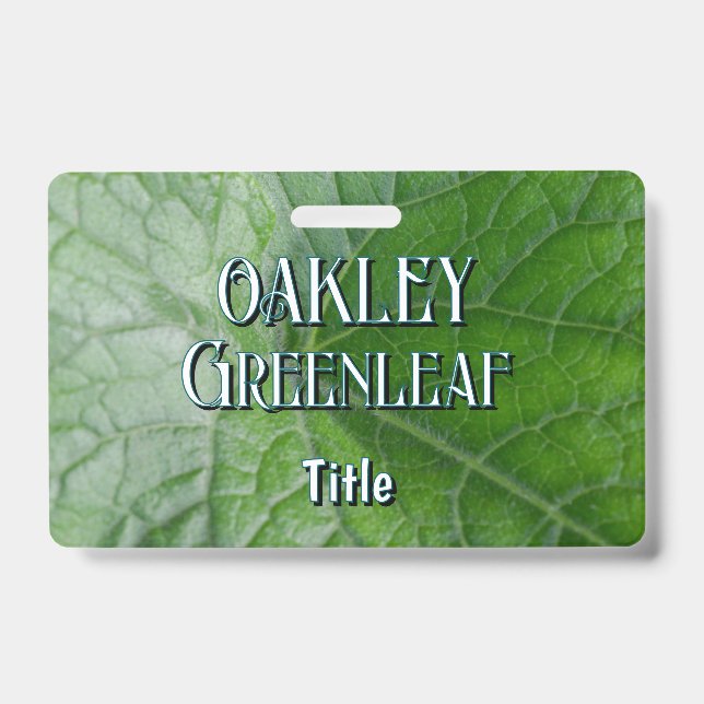 Green Leaf Vein Detail Custom Name and Image Badge (Front)