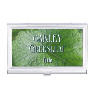 Green Leaf Vein Detail Custom Name and Image Business Card Case