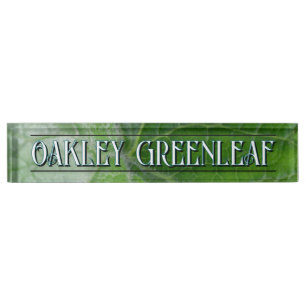 Green Leaf Vein Detail Custom Name and Image Desk Name Plate