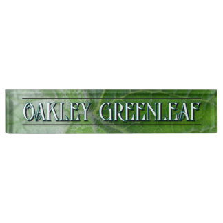 Green Leaf Vein Detail Custom Name and Image Desk Name Plate