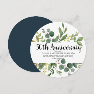 Green Leaf Watercolor 50th Wedding Anniversary Invitation