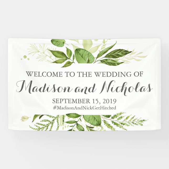 Green Leaf Wedding Banner Decoration, Rustic Green (Horizontal)