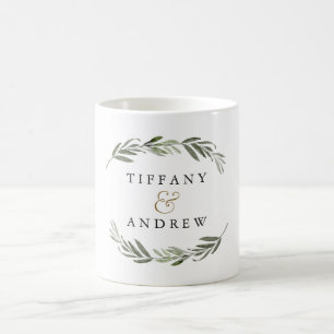 Green Leaf Wedding Engagement Anniversary Gift Coffee Mug