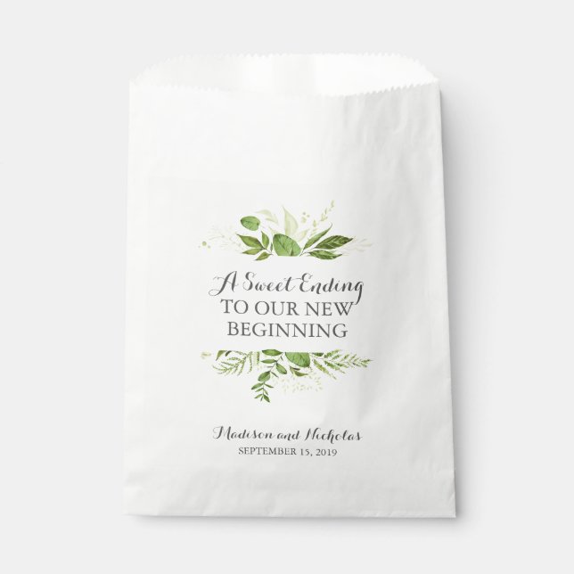Green Leaf Wedding Favor Bags, Rustic Greenery Favor Bag (Front)