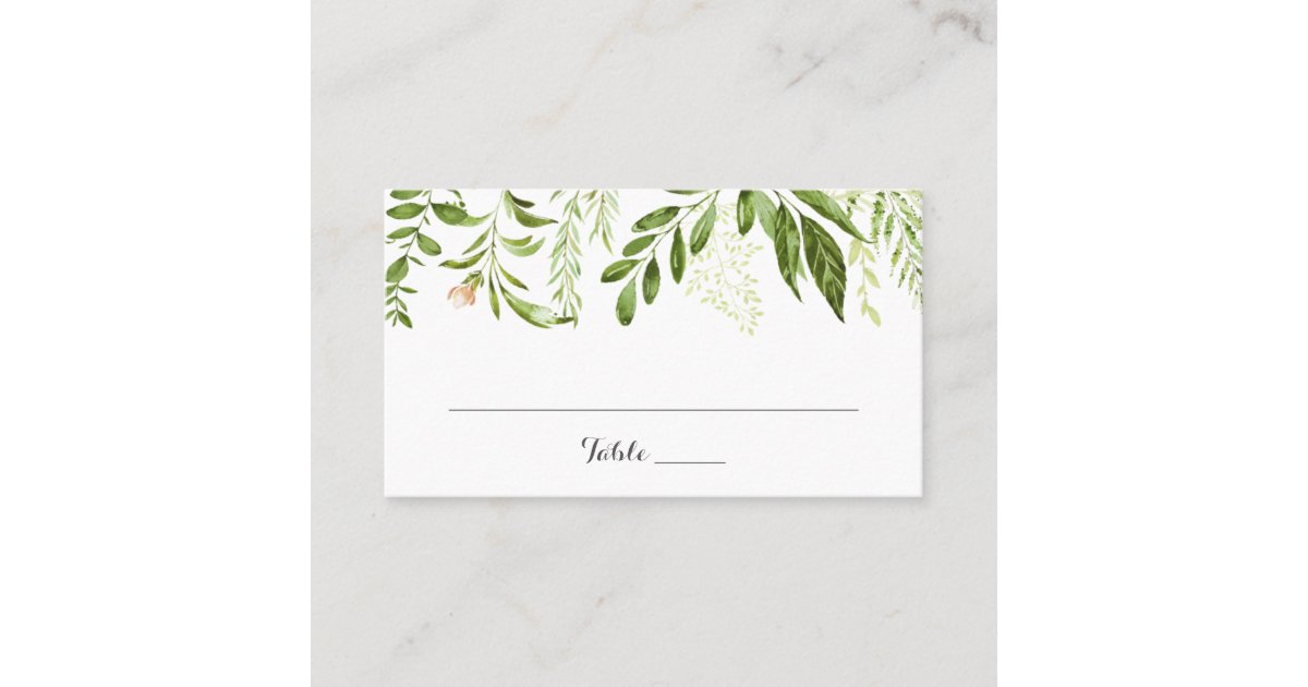 Green Leaf Wedding Flat Place Card Rustic Greenery Zazzle Com