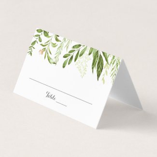 Green Leaf Wedding Folded Place Cards, Greenery Place Card