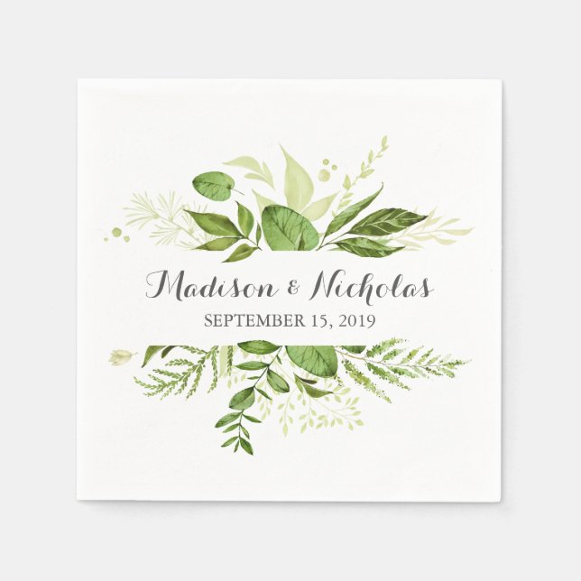 Green Leaf Wedding Napkins, Rustic Greenery Napkins (Front)