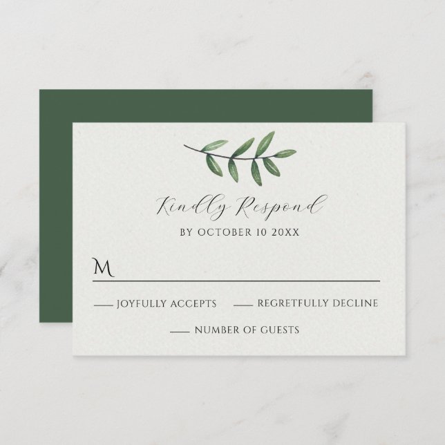 Green Leaf wedding RSVP Card (Front/Back)