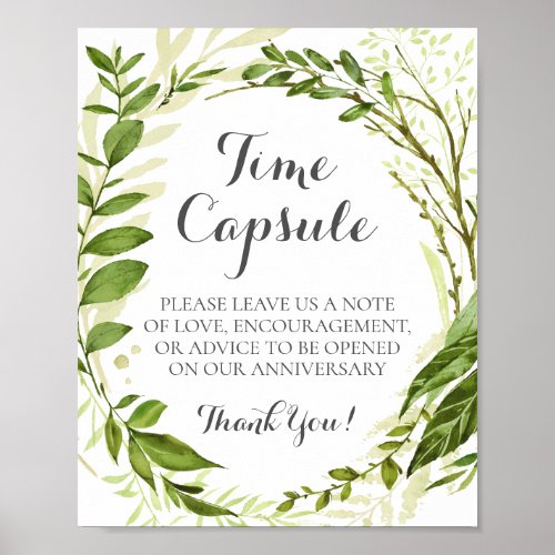 Green Leaf Wedding Time Capsule Sign Rustic Poster