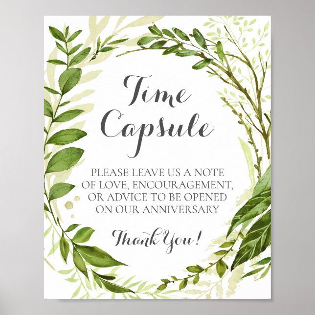 Green Leaf Wedding Time Capsule Sign, Rustic Poster (Front)