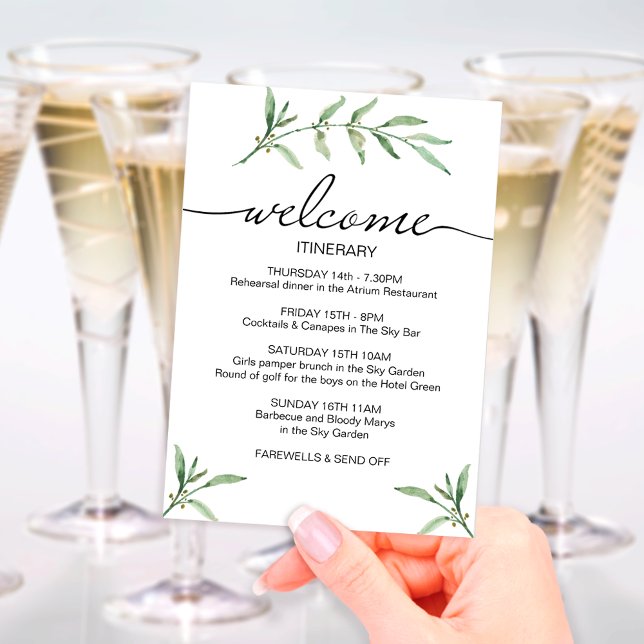 Green Leaf Wedding Weekend Welcome Illustrated Enclosure Card (Creator Uploaded)