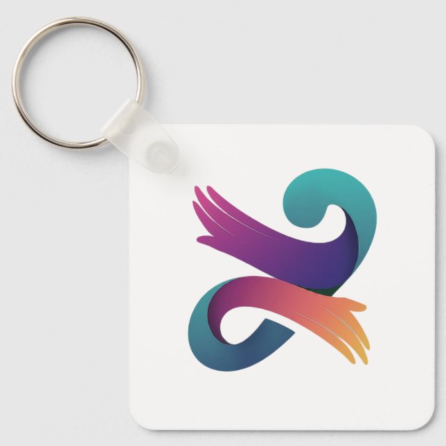 Green Leaf White Lines and Graphic Design Keychain (Front)