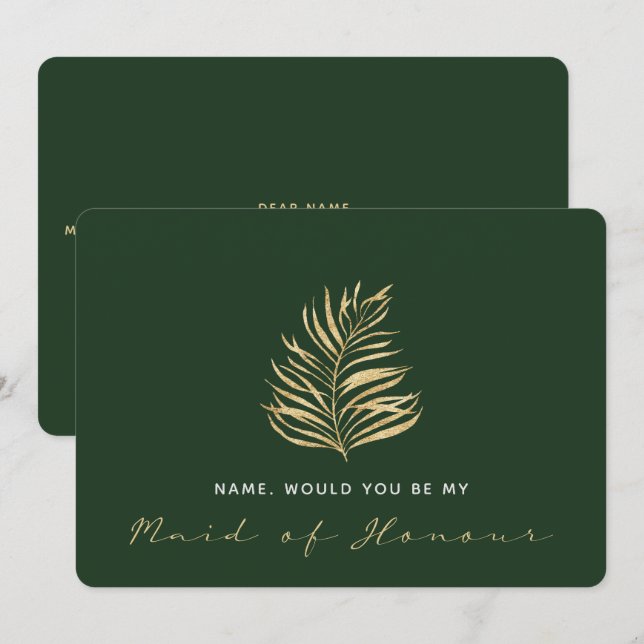 Green leaf, Will You Be My Maid of Honour  Invitation (Front/Back)