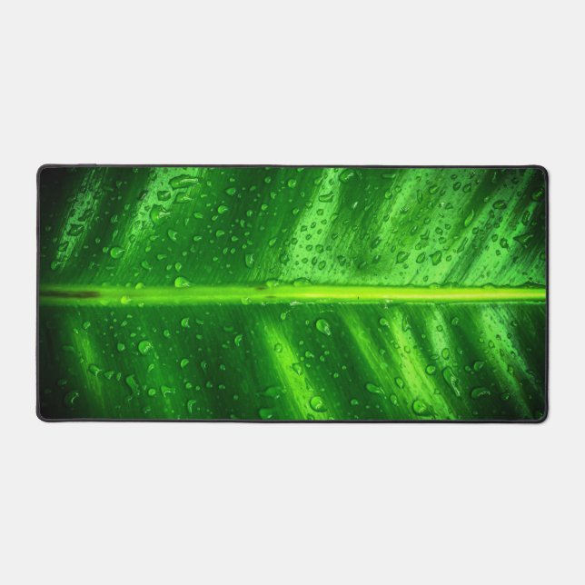 Green Leaf with Rain Drops Desk Mat (Front)