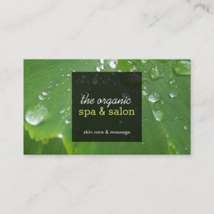 Green Leaf with Raindrops Spa Business Card