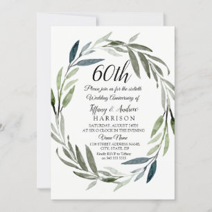 Green Leaf Wreath 60th Wedding Anniversary Invite