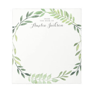 Green Leaf Wreath Personalized Stationery Notepad