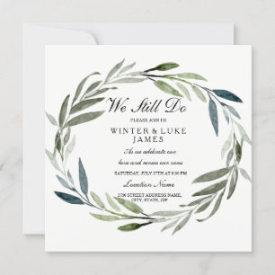 Green Leaf Wreath Vow Renewal Invitation