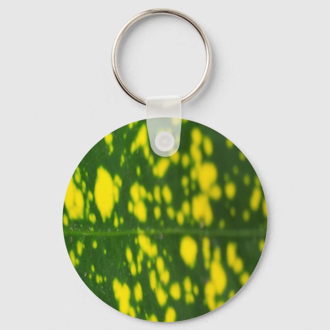 Green Leaf Yellow Dot Metal Circle Keychain (Front)