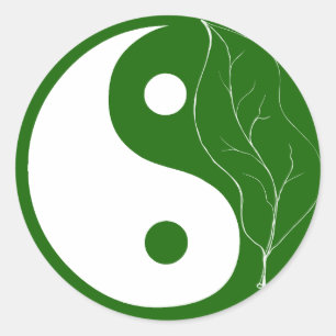 Green Leaf Yin Yang Classic Round Sticker