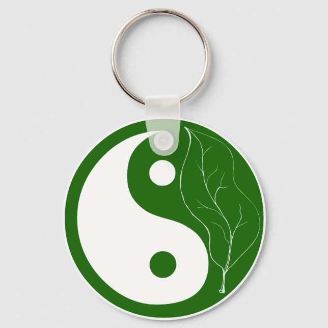 Green Leaf Yin Yang Symbol Keychain (Front)