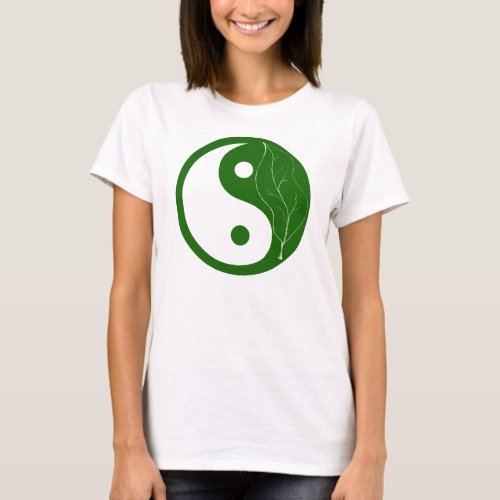 Green Leaf Yin Yang Symbol T_Shirt