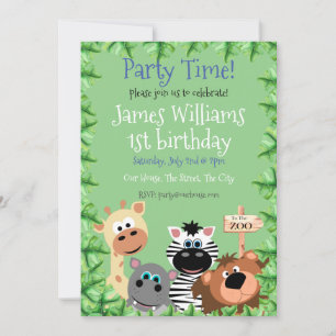 Green Leaf Zoo Animal Birthday Invitation Editable