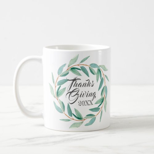 Green Leafs Wreath Thanks Giving Modern Typography Coffee Mug