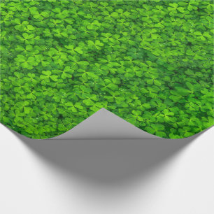 Green Leafy Clovers with Water Drops Wrapping Paper