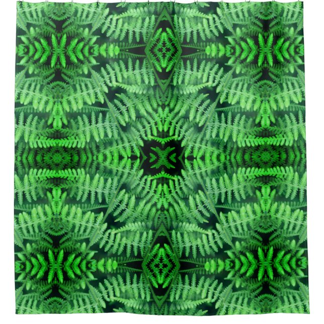 Green Leafy Ferns Nature Art Pattern Shower Curtain (Front)