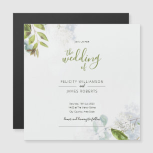 Green Leafy Floral Magnetic Wedding Invitation