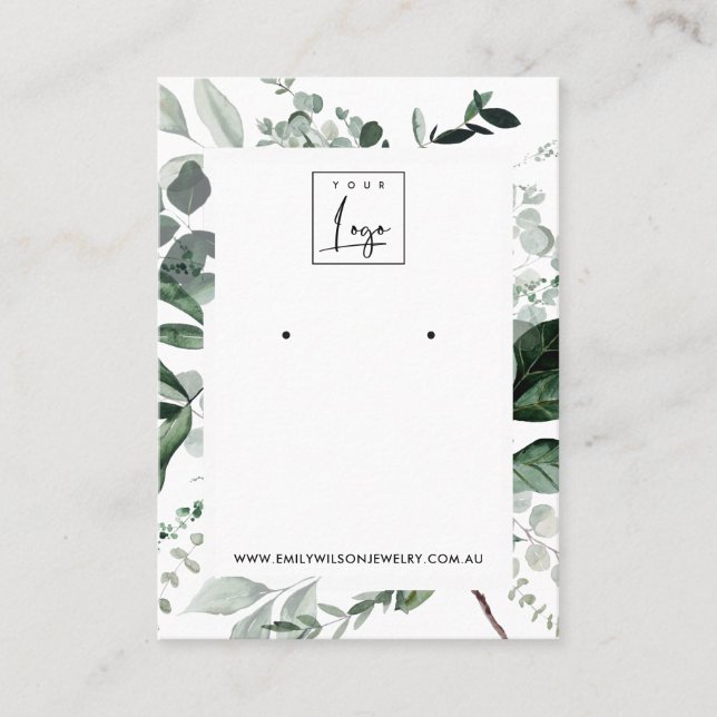 Green Leafy Frame Fauna Earring Stud Display Logo Business Card (Front)