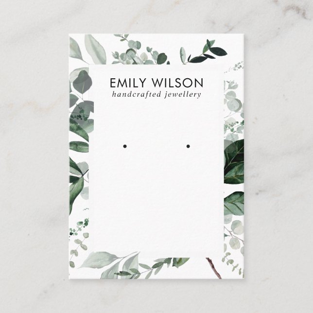 Green Leafy Frame Foliage Earring Stud Display Business Card (Front)