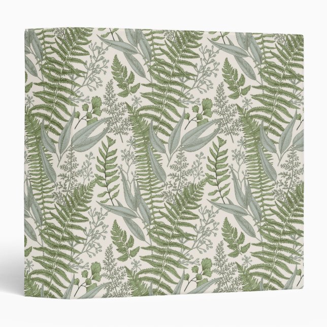 Green Leafy Garden Floral Pattern 3 Ring Binder (Front/Spine)