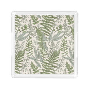 Green Leafy Garden Floral Pattern Acrylic Tray