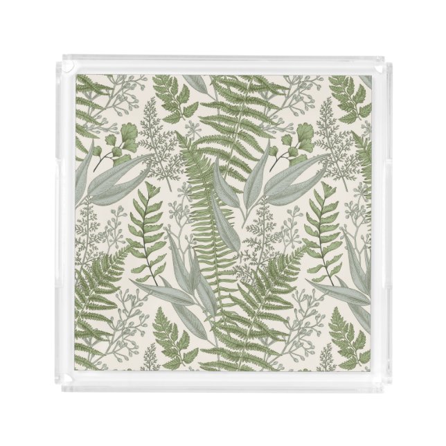 Green Leafy Garden Floral Pattern Acrylic Tray (Front)