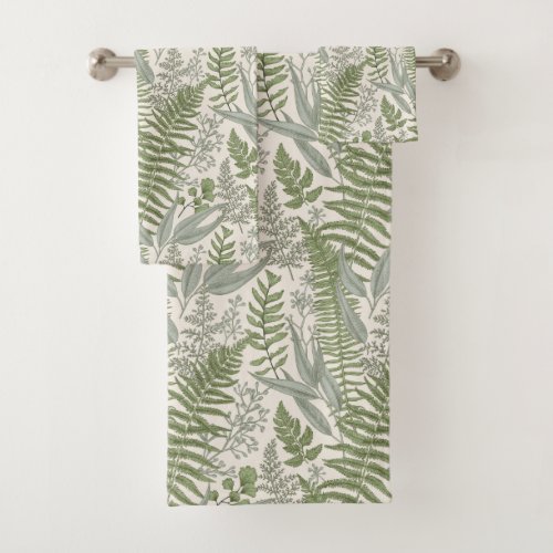 Green Leafy Garden Floral Pattern Bath Towel Set