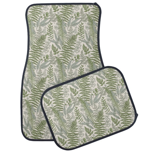 Green Leafy Garden Floral Pattern Car Floor Mat (Set)