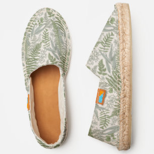 Green Leafy Garden Floral Pattern Espadrilles