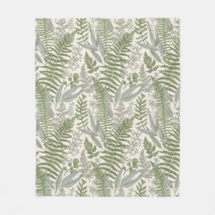 Green Leafy Garden Floral Pattern Fleece Blanket